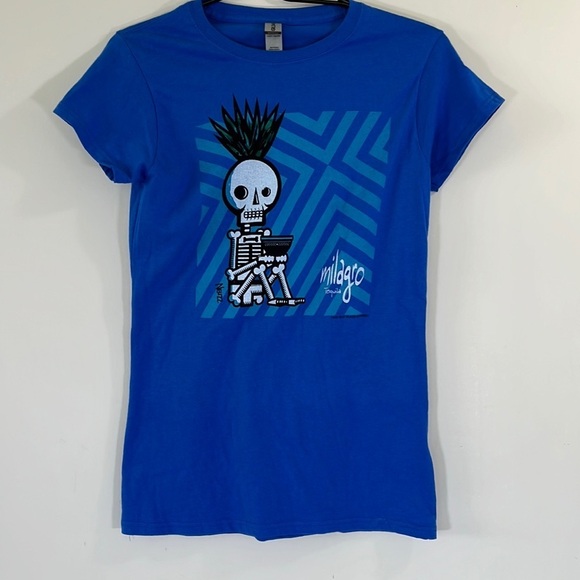 Milagro‎ Tequila Blue Skeleton Graphic T Shirt  M - Picture 1 of 8